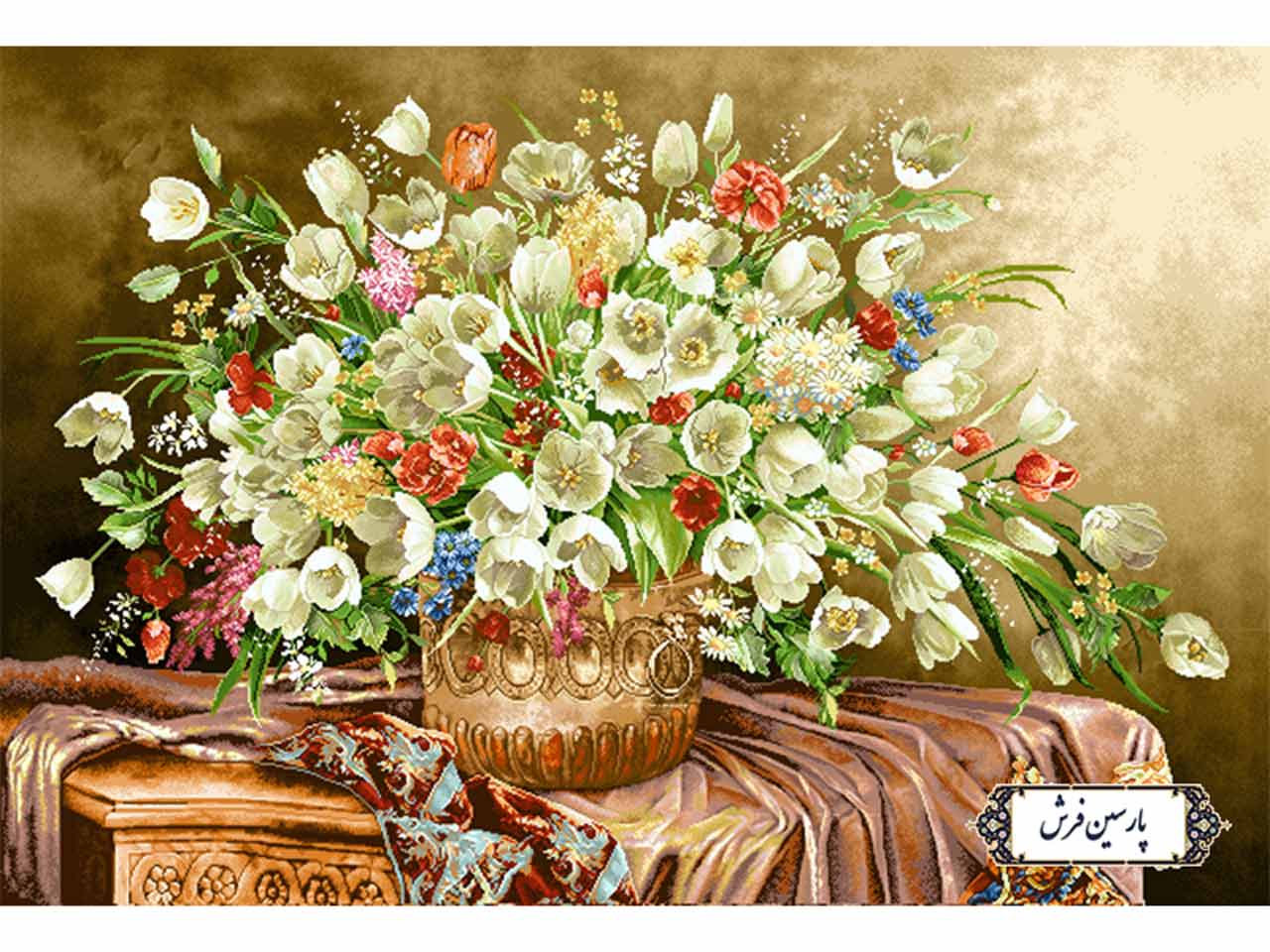 نخ و نقشه تابلو فرش طرح گلدان مسی - کد NG1566