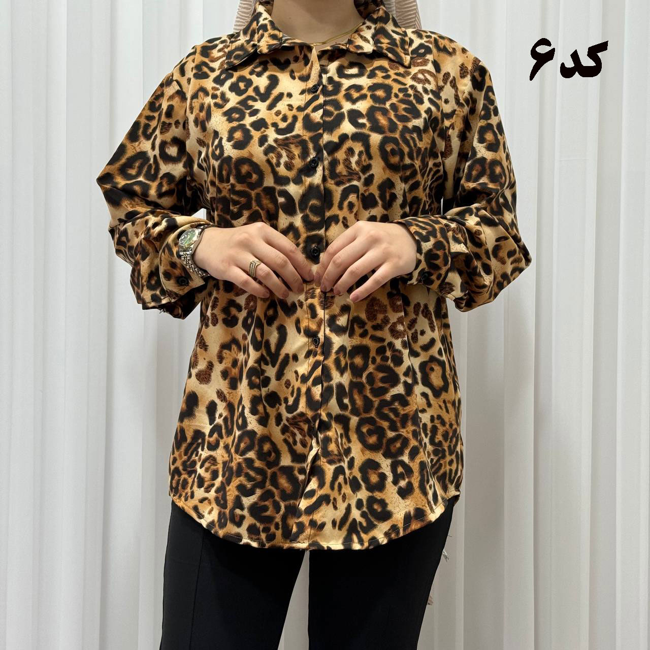 شومیز زنانه مجلسی پلنگی کرپ الیزه - کد-6