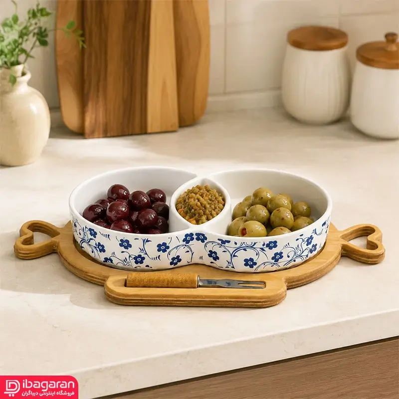 اردوخوری سرامیکی دایره طرح شکوفه آبی