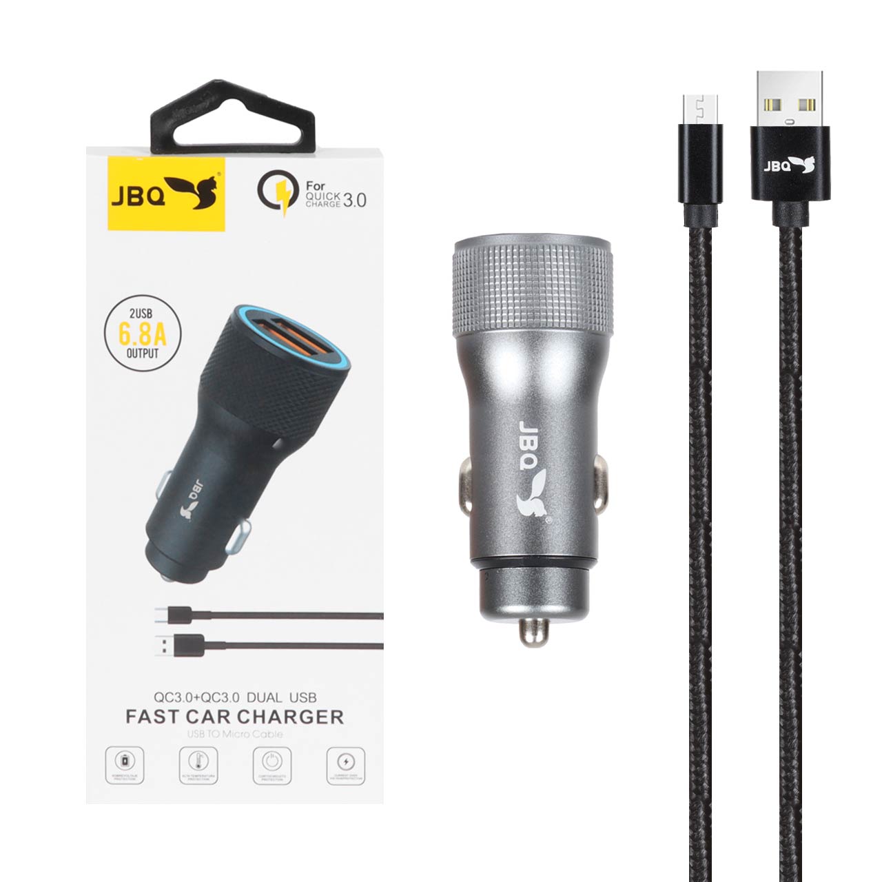 شارژر فندکی فست دو پورت JBQ مدل CC-D5 18W همراه با کابل اندروید - مشکی