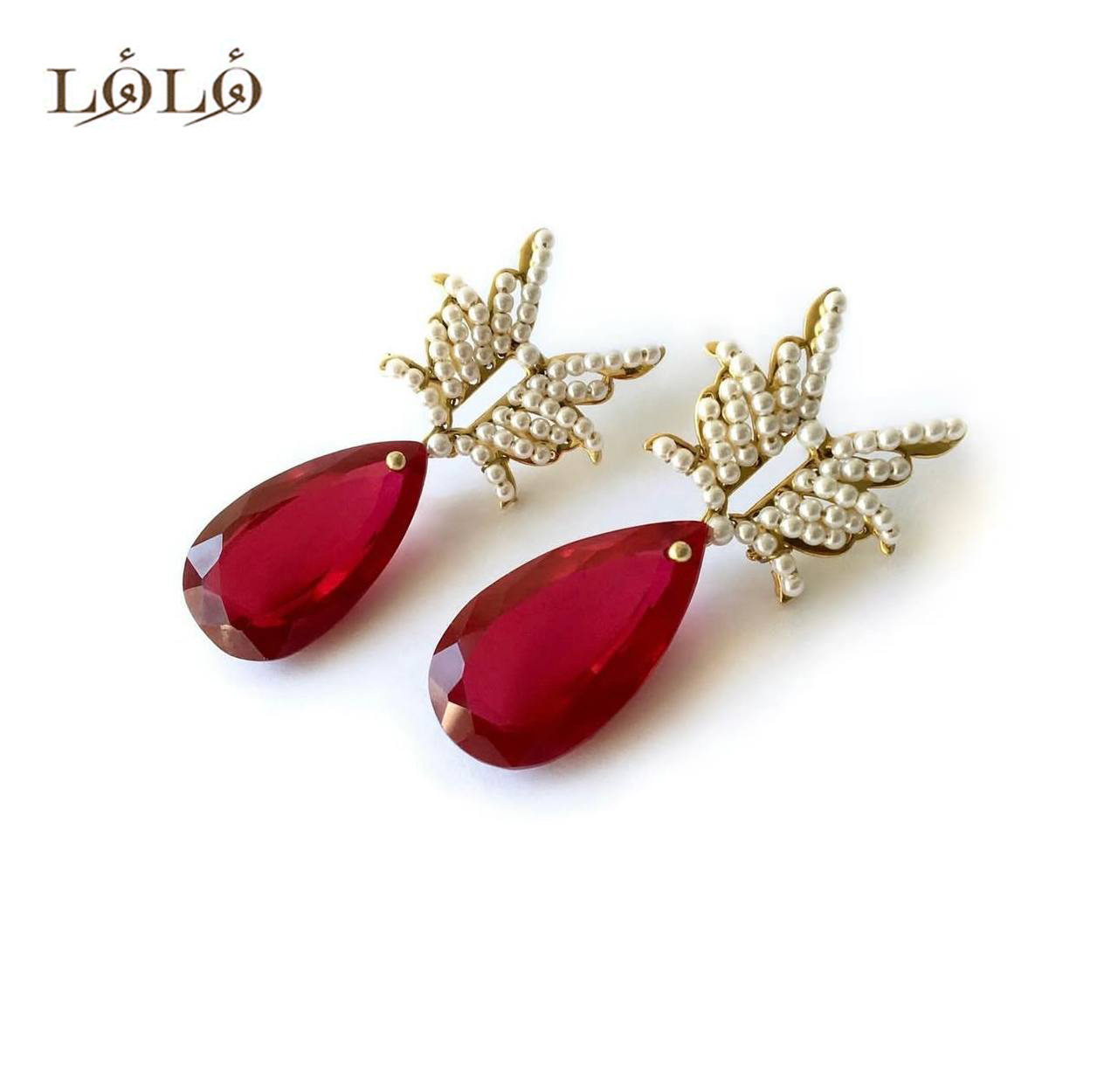 گوشواره مروارید و یاقوت قرمز