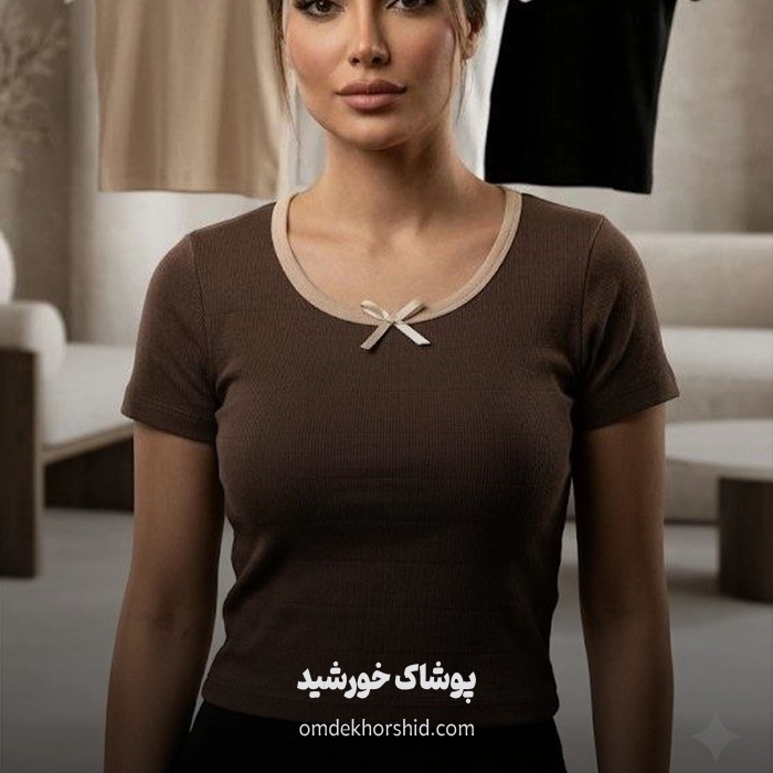 کراپ تیشرت یقه پاپیونی