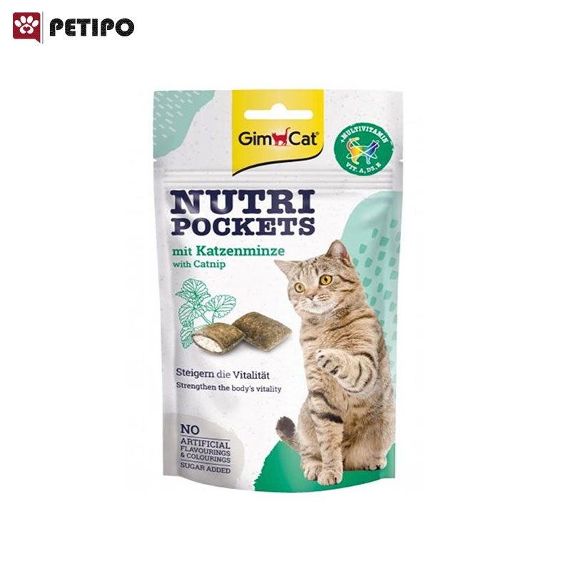 تشویقی گربه با طعم کت نیپ حاوی مولتی ویتامین جیم کت (Nutri Pockets with Catnip and Multi-Vitamin) وزن 60 گرم