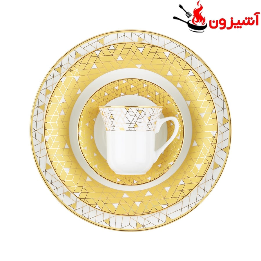سرویس 108 پارچه 12 نفره طرح ژئومتریکال طلایی
