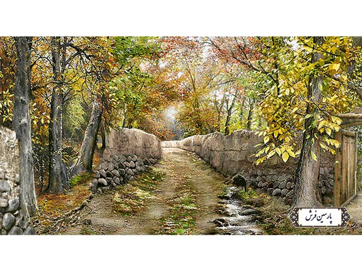نخ و نقشه تابلو فرش منظره کوچه باغ - کد NV884