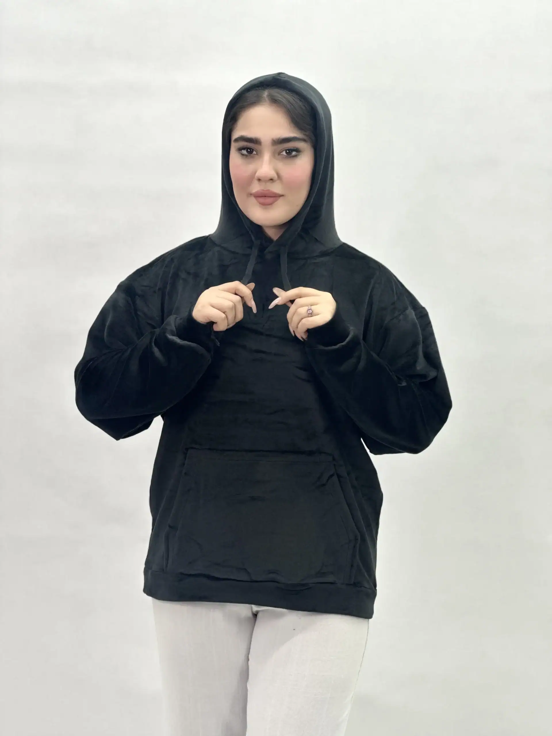 هودی مخمل بیسیک-6354 - مشکی