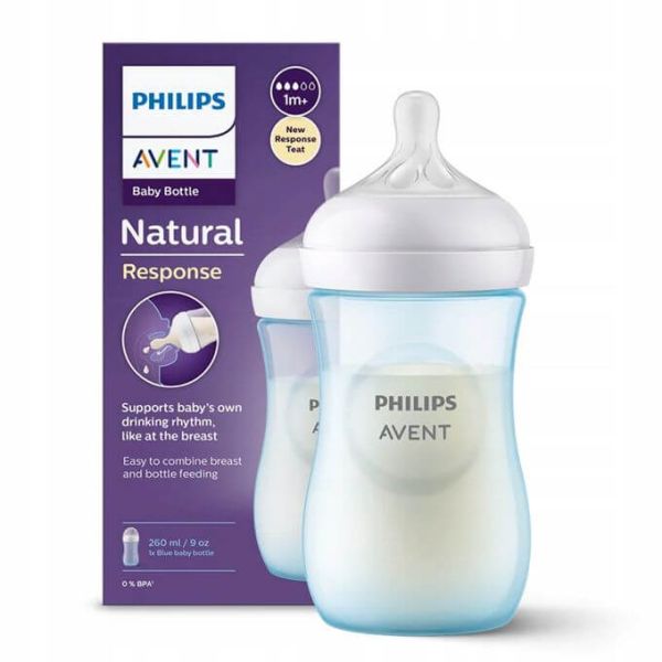 شیشه شیر نچرال ۲۶۰ میلی لیتر آبی فیلیپس اونت PHILIPS AVENT سری Response