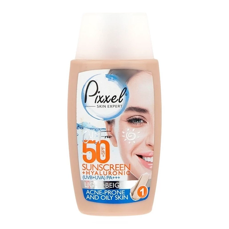 ضد آفتاب پیکسل +SPF50 رنگی بژ روشن پوست چرب و جوش دار 50 میل
