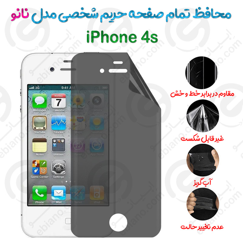 محافظ تمام صفحه حریم شخصی iPhone 4s مدل نانو