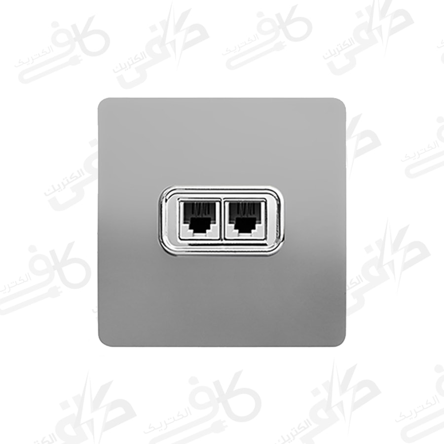 کلید و پریز آسیا | پریز تلفن دو قلو کریستال طوسی نقره ای اسیا