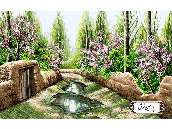 نخ و نقشه تابلو فرش کوچه باغ کوچک - کد NV941