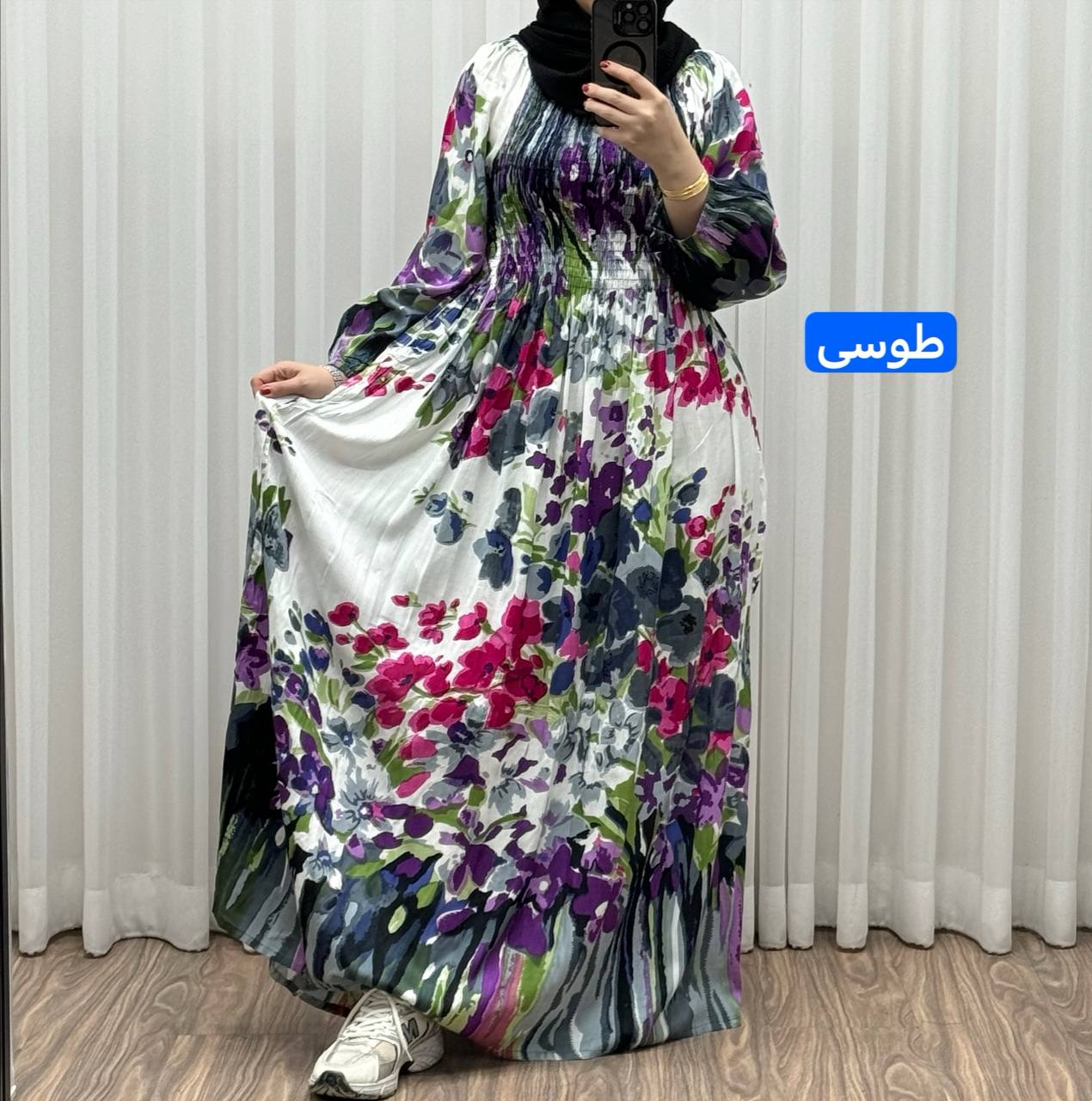 پیراهن ساحلی خارجی مدل آبرنگی آستین بلند - طوسی