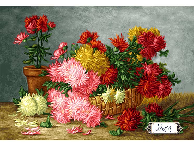 نخ و نقشه تابلو فرش گل های داوودی - کد NG1463
