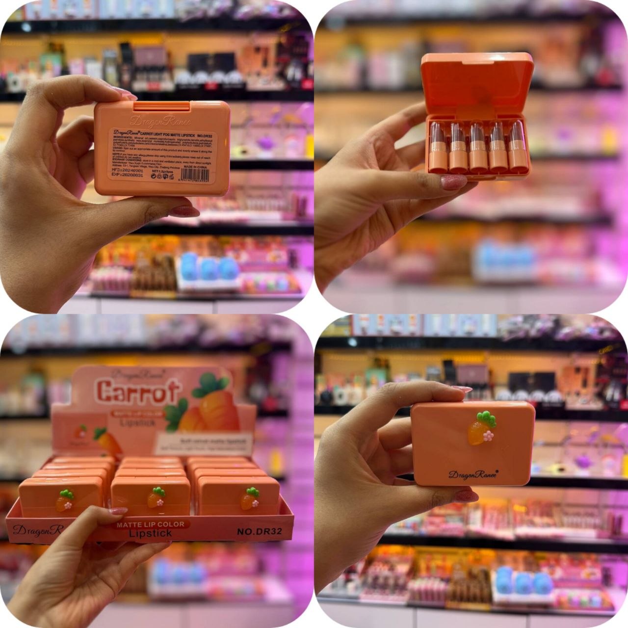 پک رژلب ۵ عددی Dragon Ranee مدل Carrot (طرح هویج)