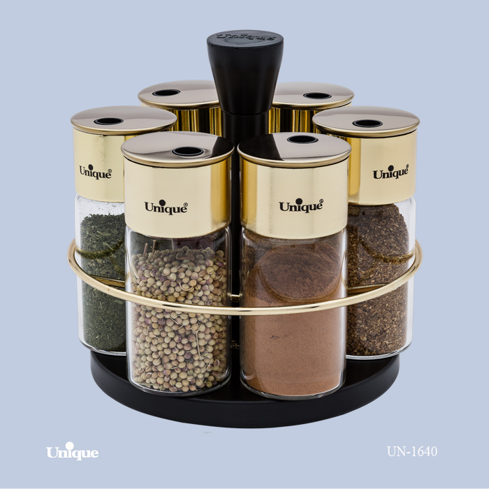 ست ادویه 6 عددی طلایی گردان یونیک کد UN-1640