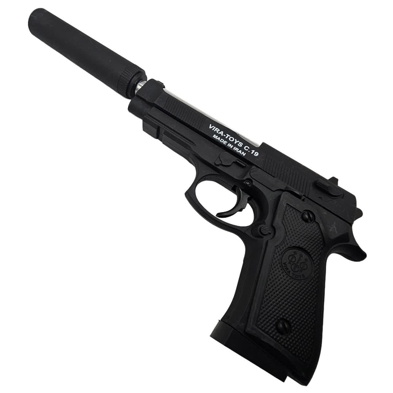 تفنگ بازی ناب سل مدل کلت خشاب خور C19 کد AIRSOFT GUN C19 مناسب برای نوجوانان به همراه صدا خفه کن