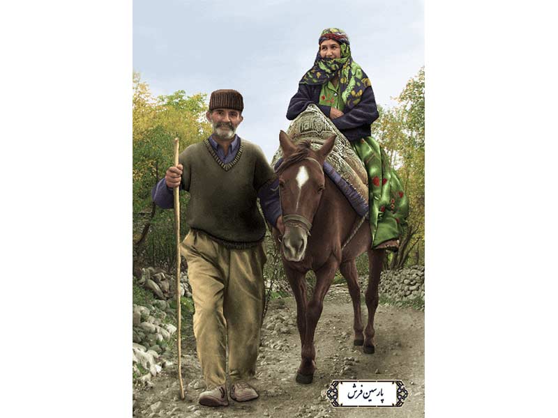 نخ و نقشه تابلو فرش زن و مرد روستایی - کد NP4954