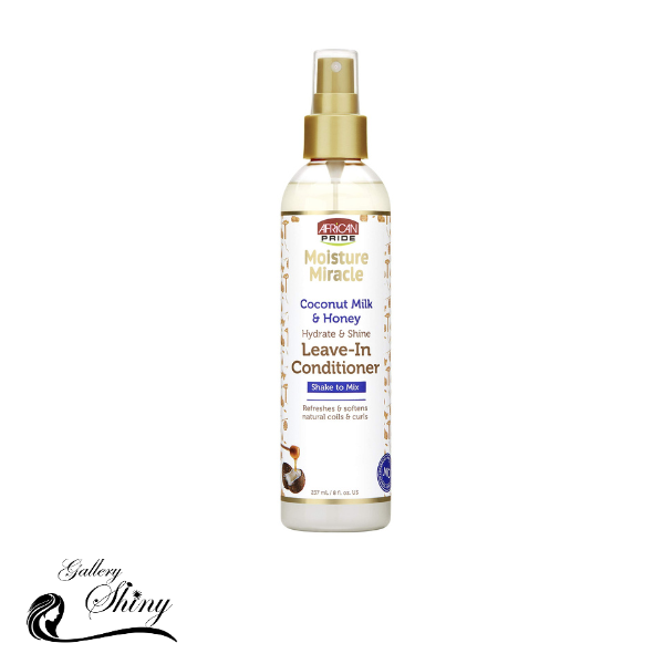 اسپری نرم کننده بعد از حمام افریکن پراید مدل شیر نارگیل و عسل (African Pride Moisture Miracle Coconut Milk &amp; Honey Leave-In Conditioner Spray – 237ml)