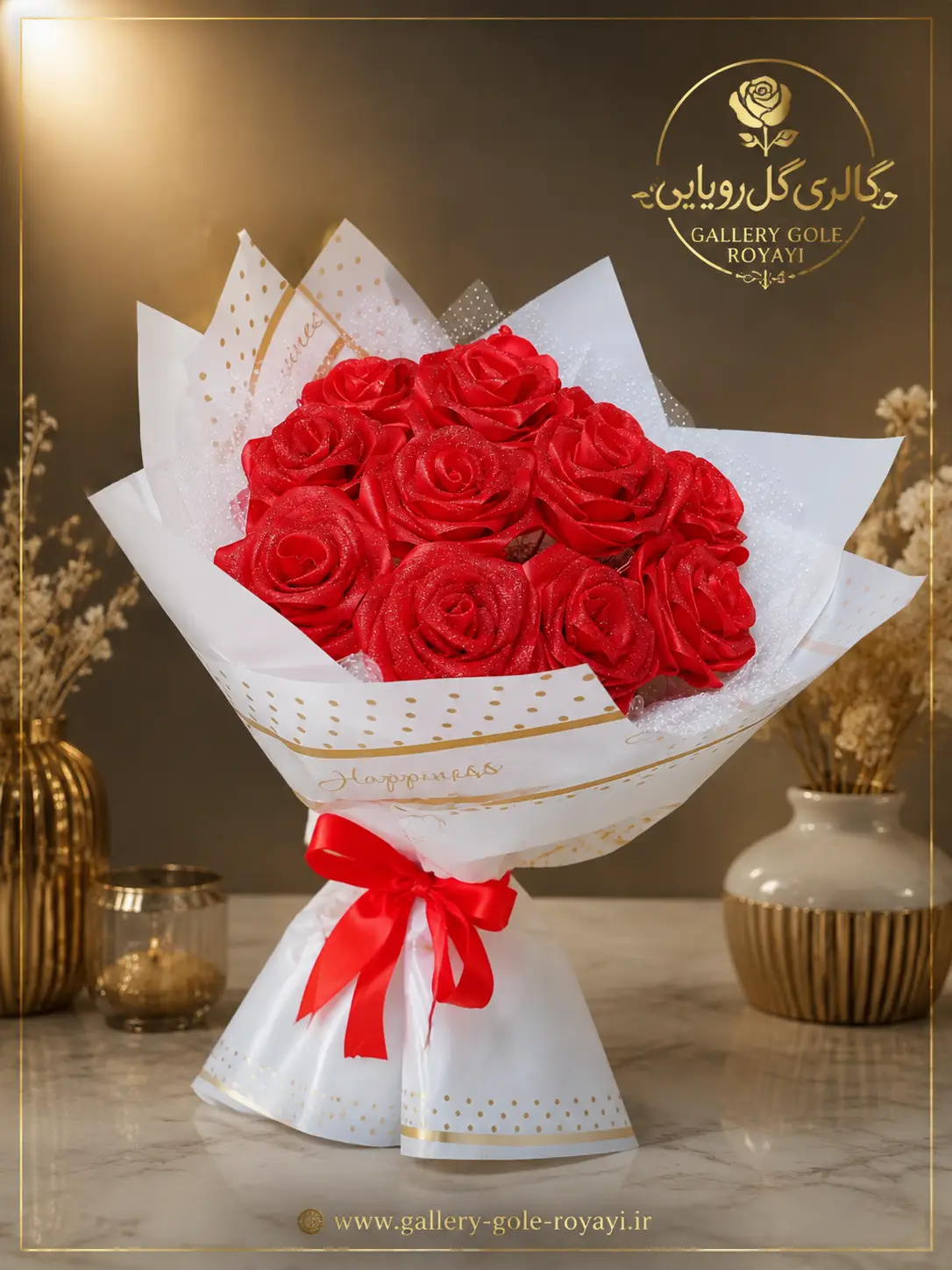 دسته گل ۱۰ شاخه رز صورتی فول شاین