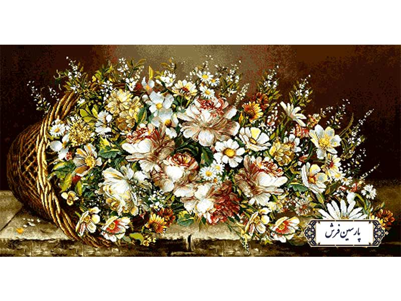 نخ و نقشه تابلو فرش طرح سبد گل ریخته - کد NG1618