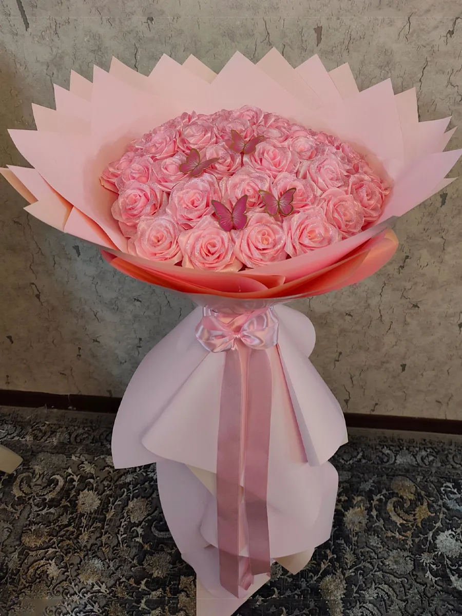 دسته گل روبانی رز یک متری فول شاین