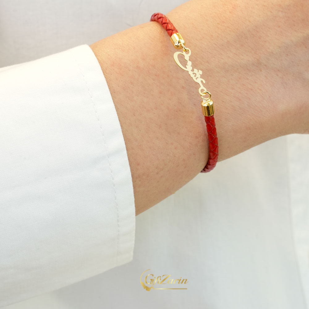 دستبند چرم و طلا عشق B281