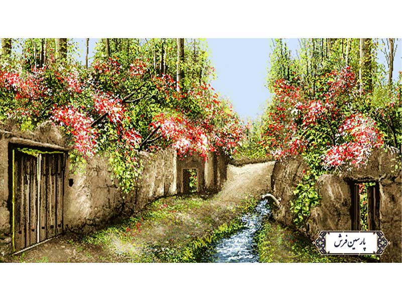نخ و نقشه تابلو فرش منظره کوچه باغ - کد NV962