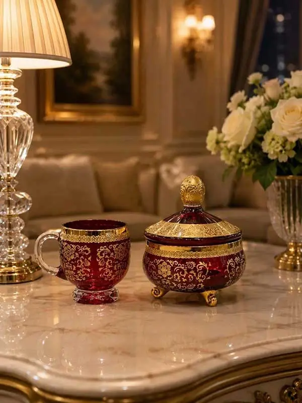 فنجان و قندان سه پایه دانتلا قرمز