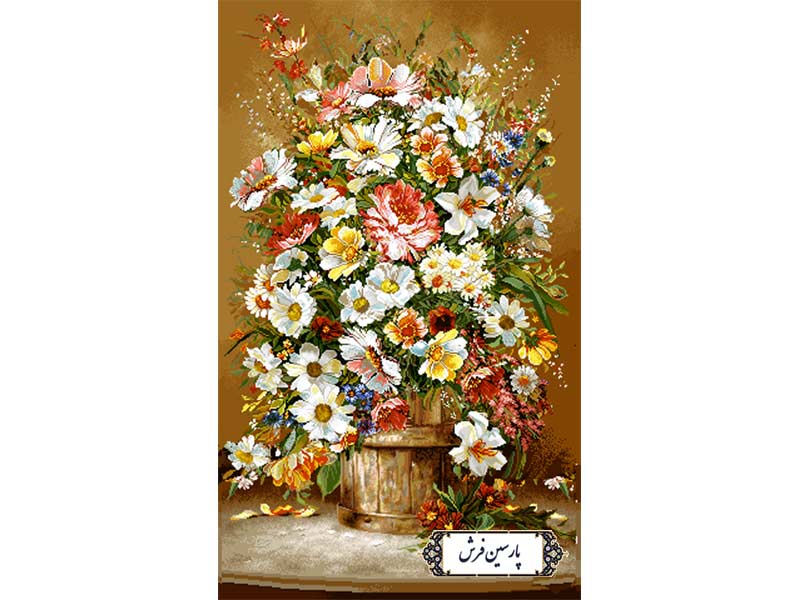 نخ و نقشه تابلو فرش طرح گلدان چوبی - کد NG1622