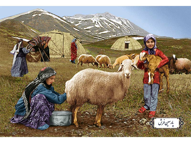 نخ و نقشه تابلو فرش تبریز طرح عشایر ایرانی - کد NP4944