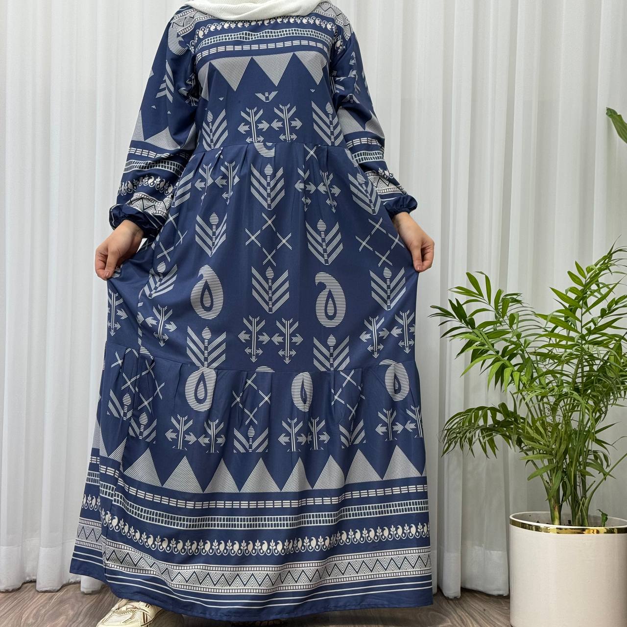 پیراهن ساحلی زنانه بوگاتی مدل  ترمه آسمانی - سرمه‌ای