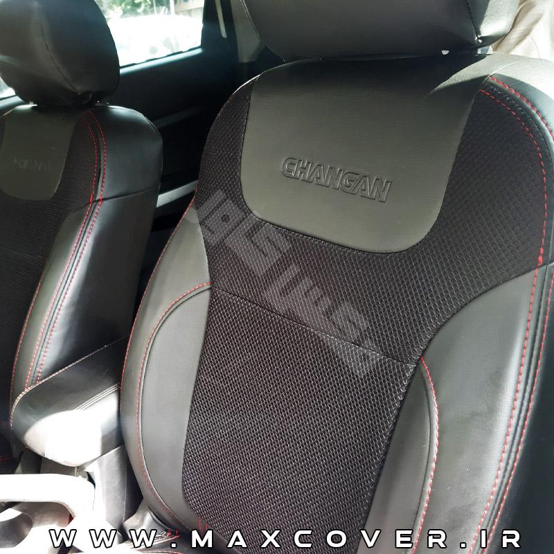 روکش صندلی چانگان Changan CS35 چرم و پارچه مشکی با دوخت قرمز اسپایسی