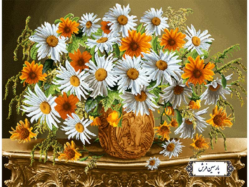 نخ و نقشه تابلو فرش طرح گلدان گل داوودی - کد NG1651