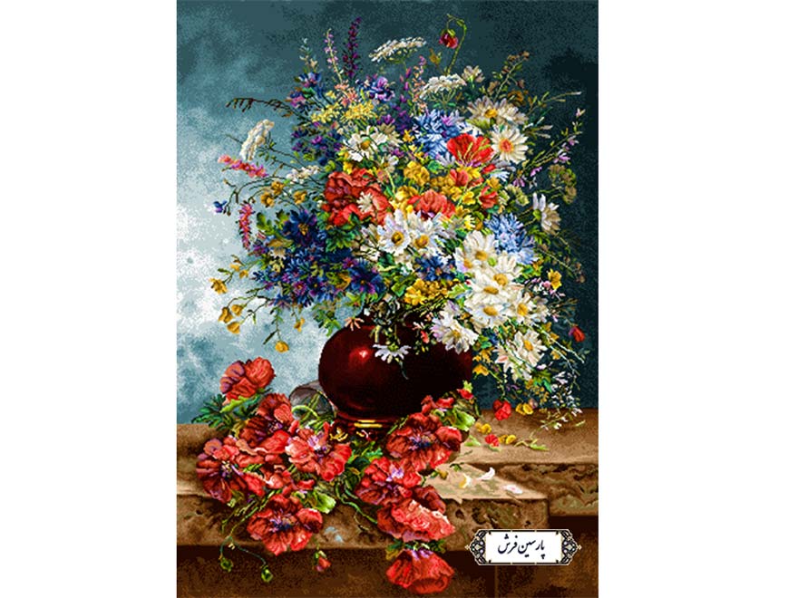 نخ و نقشه طرح گل و گلدان شرابی رنگ - کد NG1514