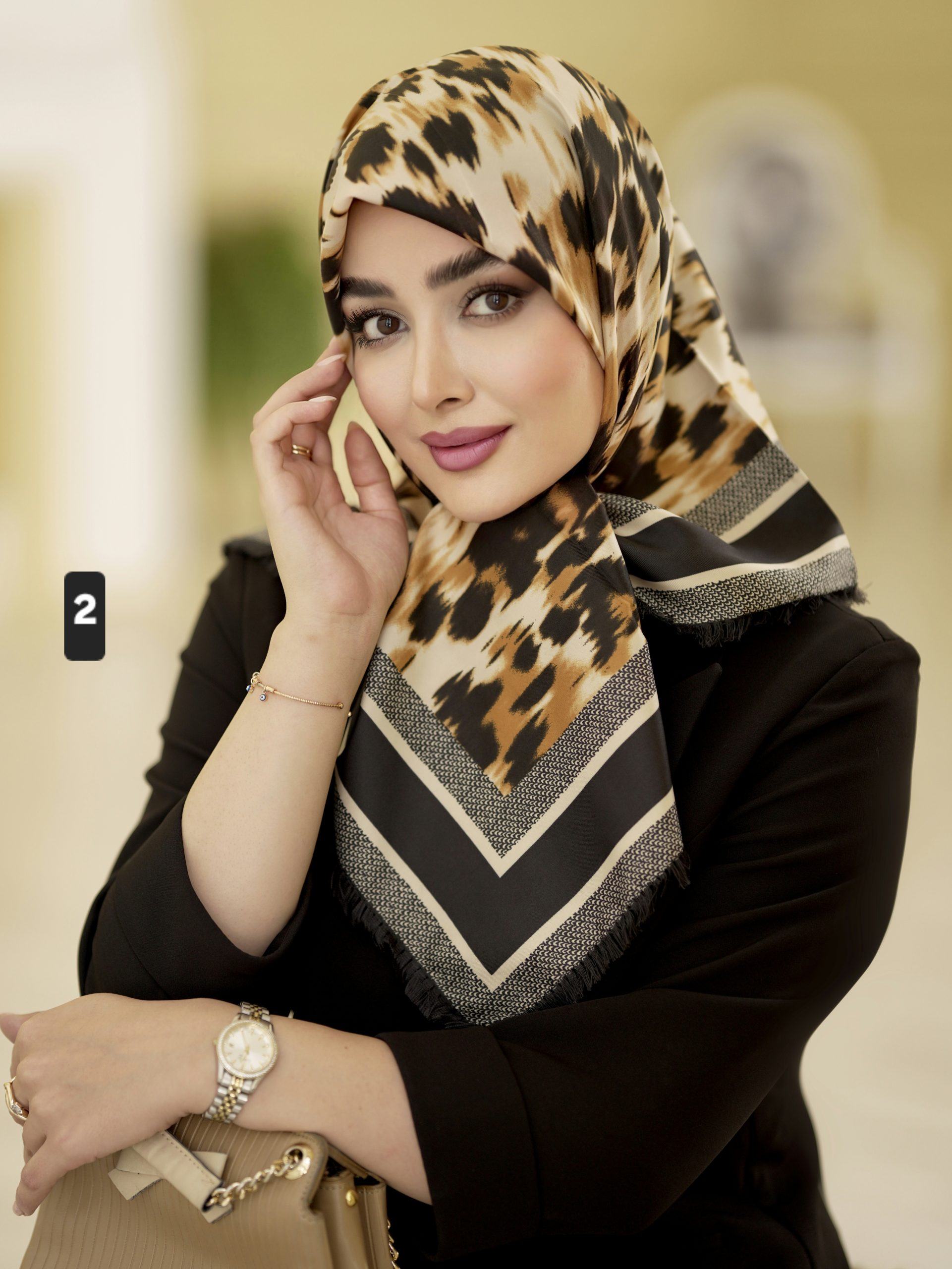 روسری ابریشم توییل طرح پلنگی کد ۱۰۸۵ - 2