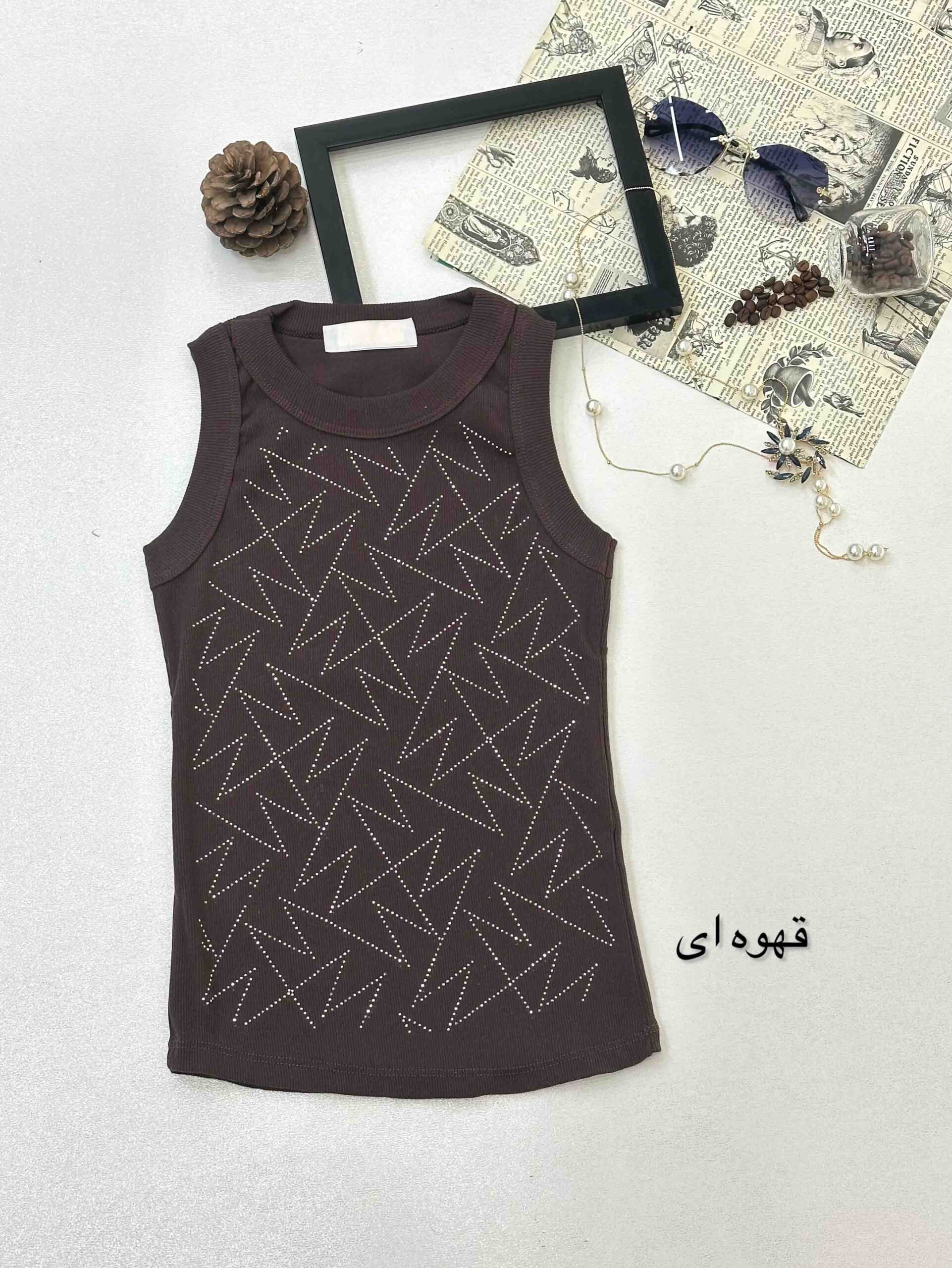 تاپ نواری  پهن نگین خط خطی-11755 - قهوه‌ای