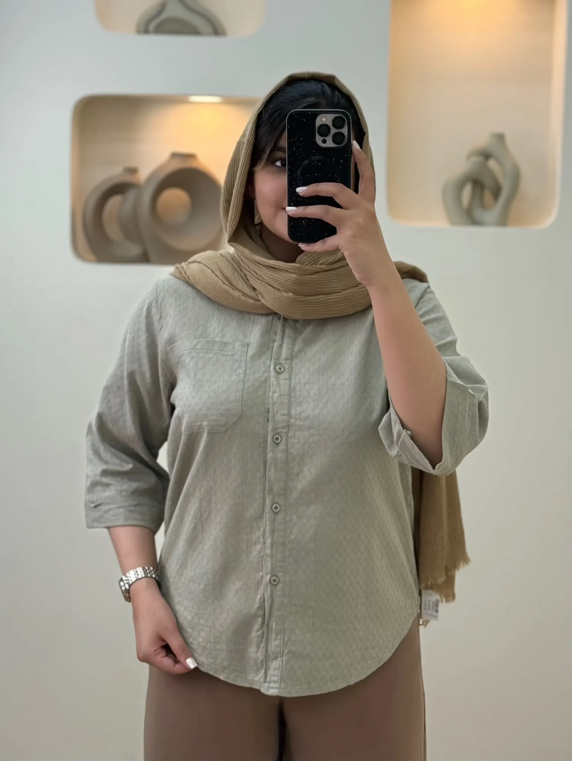 شومیز لینن زنبوری-4466 - سبز صدری