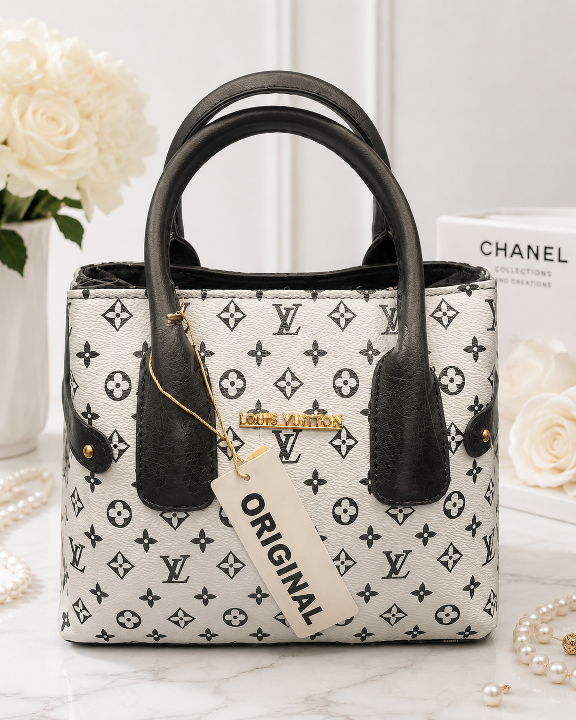 کیف دستی زنانه طرح لویی ویتون (Louis Vuitton) سفید مشکی