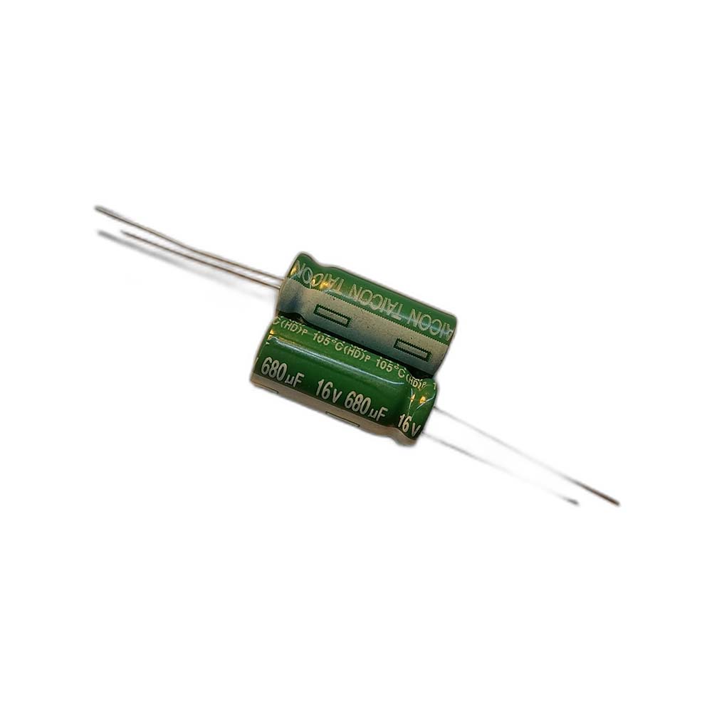 خازن الکترولیتی 680uF / 16V مارک TAICON (HD) سایز 8mmx20mm