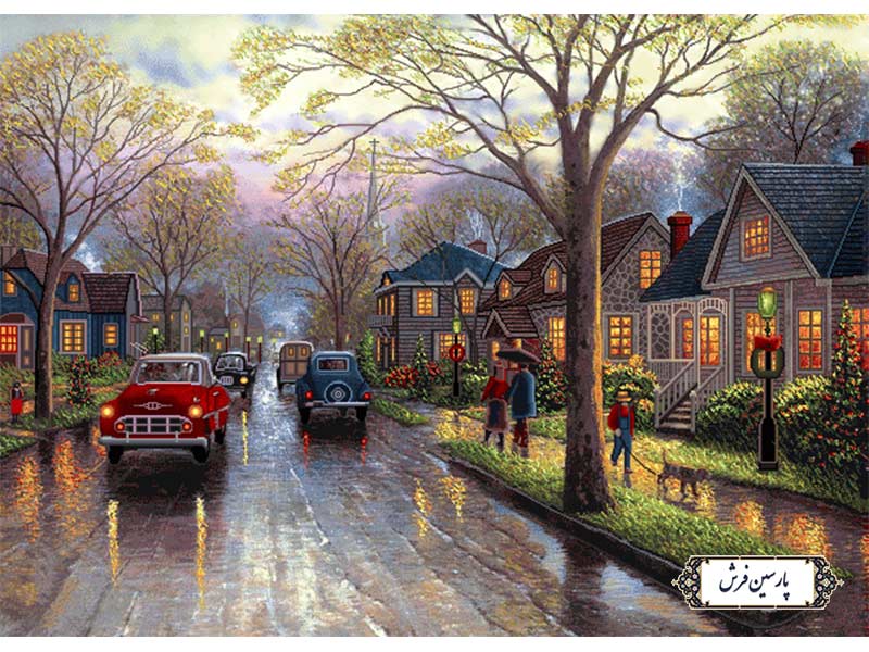 نخ و نقشه تابلو فرش منظره زیبای خیابان - کد NV845