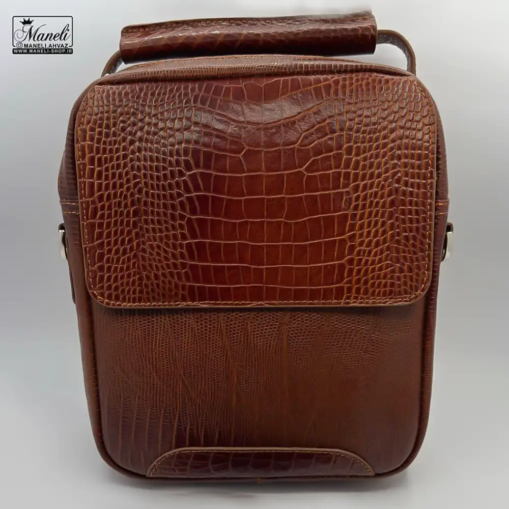 کیف رودوشی چرم طبیعی عسلی کروکودیلی