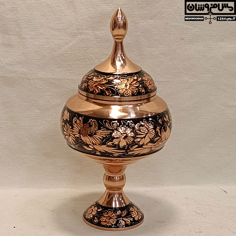 شکلات خوری مس پایه دار الماس تراش دستساز نانو زنجان مدل راین