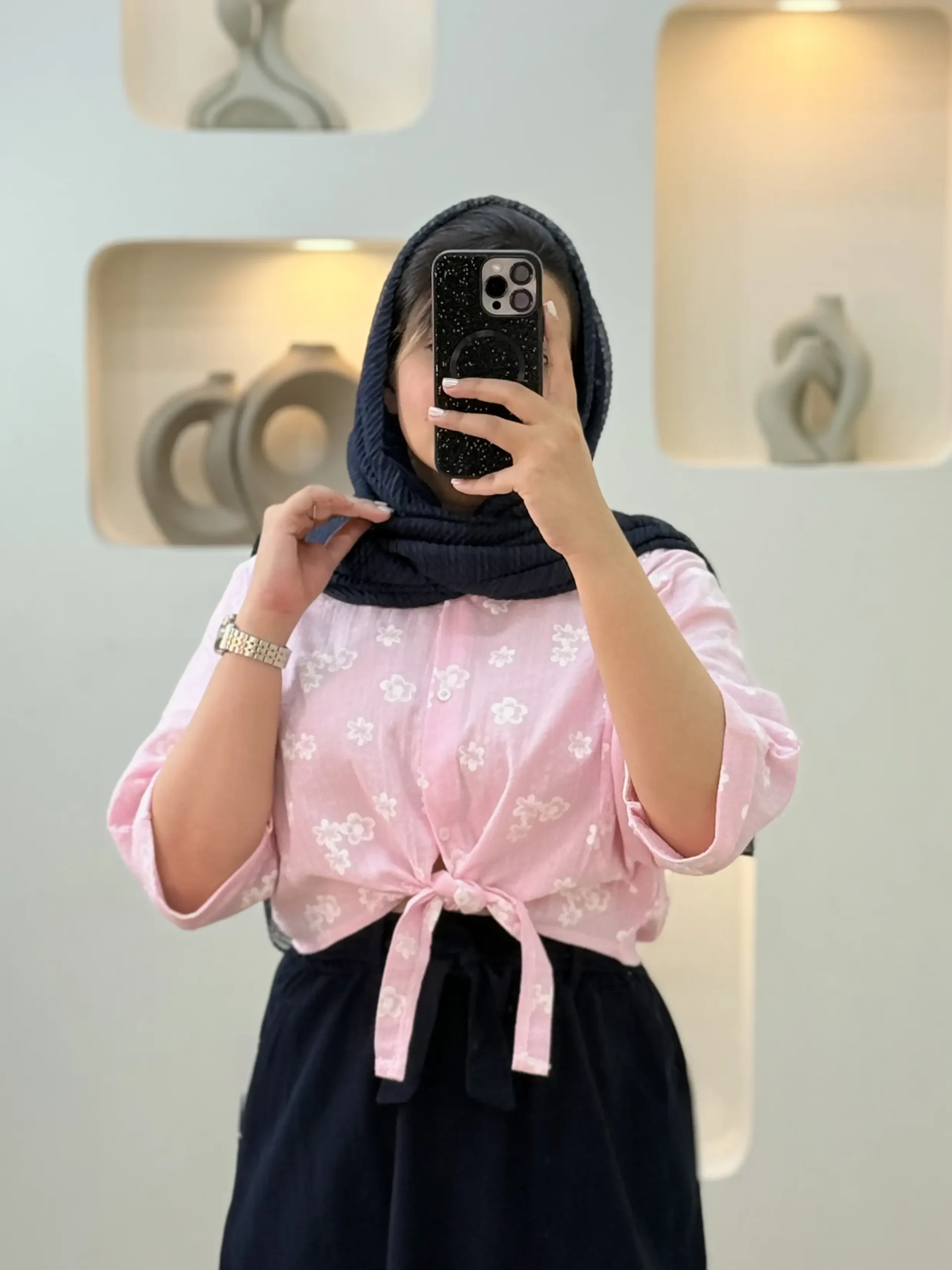 شومیز گل گچی گره ای-۱۰۲۵۶ - صورتی