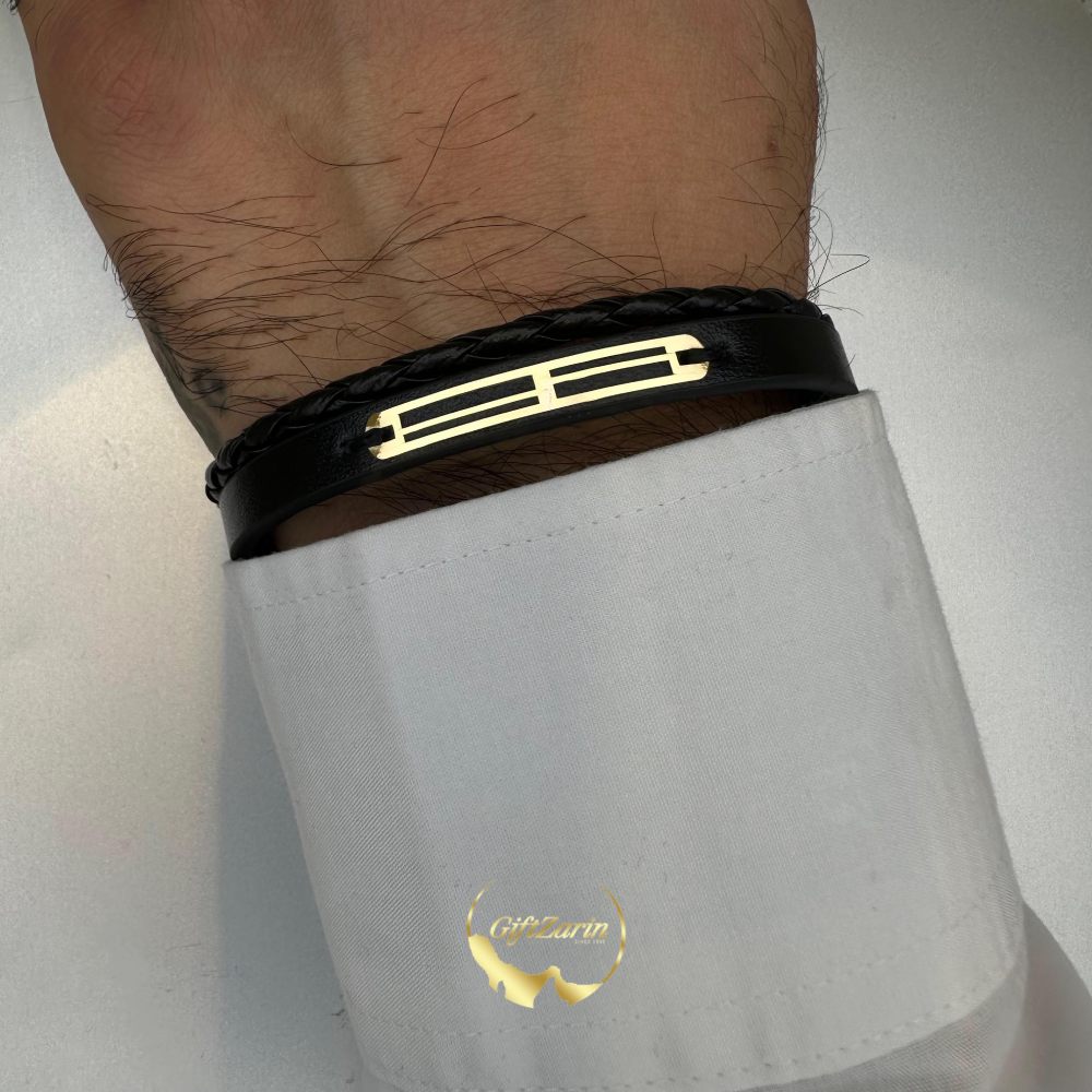دستبند چرم و طلا مردانه M2