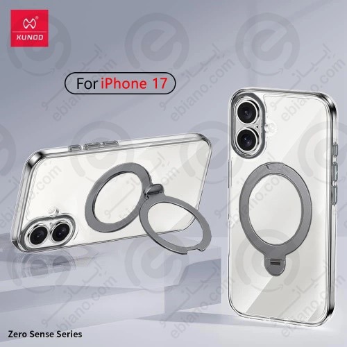 قاب کریستالی مگ‌سیف رینگ‌دار آیفون 17 برند XUNDD سری Zero Sense با استیکر