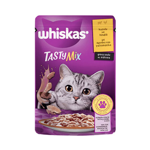 پوچ گربه ویسکاس مرغ و بره در سس شیر Whiskas Tasty Mix With Turkey and Lamb وزن 85 گرم