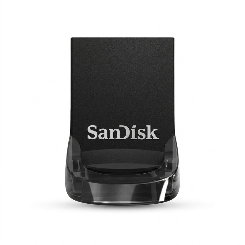 فلش مموری 64GB سن دیسک Ultra Fit با رابط USB 3.1، سرعت خواندن تا 130MB/s، اندازه بسیار کوچک و گیره اتصال بند آویز - مشکی مات