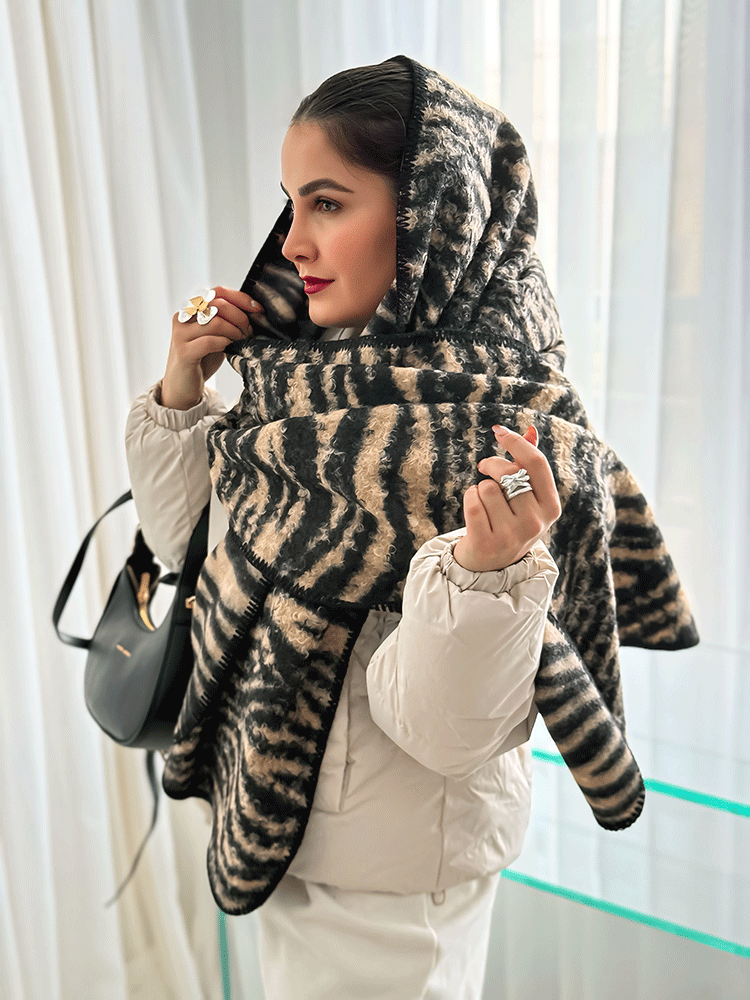 شال طرح زبرا زمستانه 2 رنگ