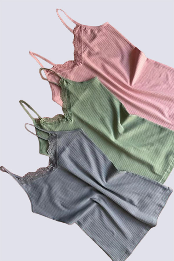 تاپ نخی زنانه یقه توری بسته 3 عددی VicTroy
