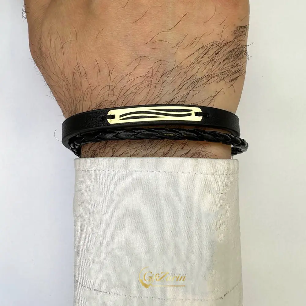 دستبند چرم و طلا مردانه M380